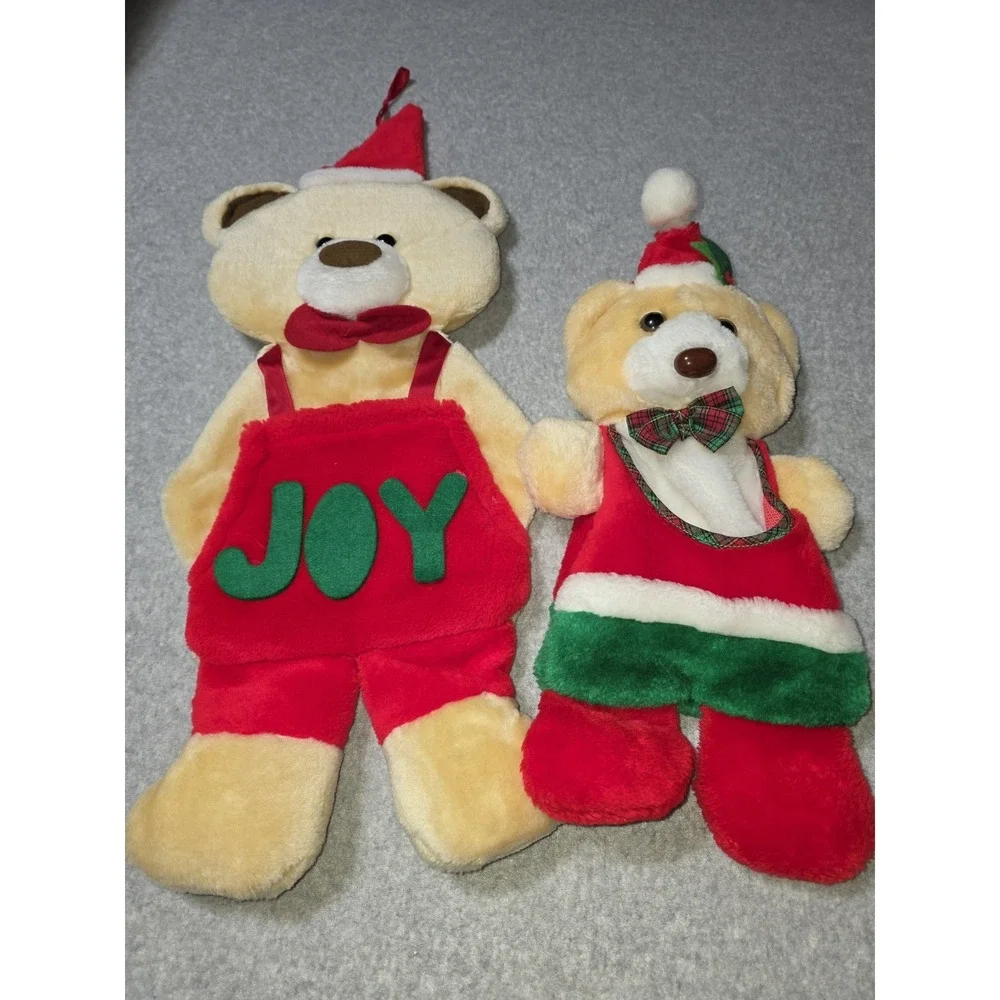 2 VINTAGE HOLIDAY PRODUCTS TAN BEAR CHRISTMAS STOCKING STUFFED ANIMAL PLUSH